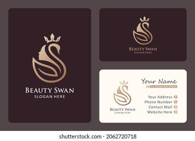 beauty face combine with swan and crown logo design.
