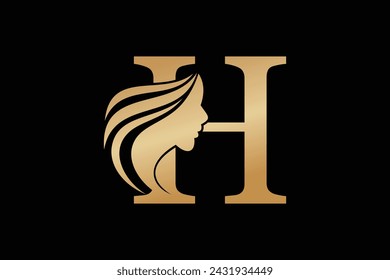 beauty face element design with combination letter h design