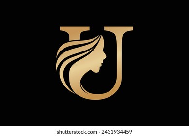 beauty face element design with combination letter u design