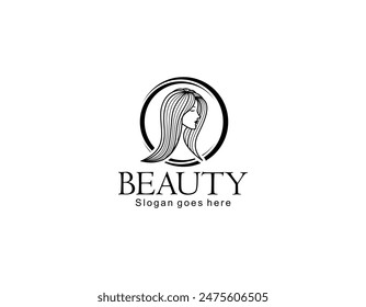 Beauty face feminine female skincare treatment nature leaves line style mascot simple minimal modern logo design vector icon illustration