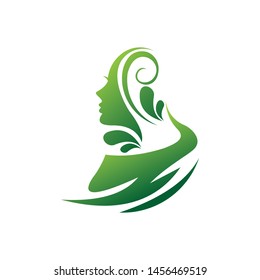 beauty face and leaf logo template