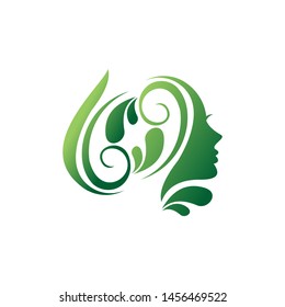 beauty face and leaf logo template