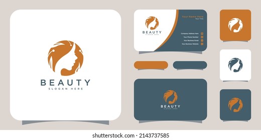 diseño vectorial del logotipo de la cara de belleza y tarjeta de negocios