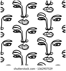 Beauty face one line drawing isolated on white background. 