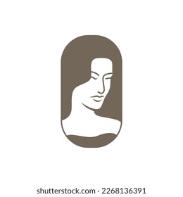 beauty face skin women long hair flat modern simple circle logo design vector