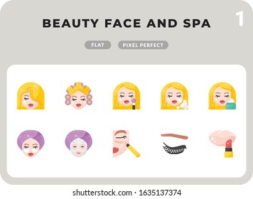 Beauty Face And Spa Flat  Icons Pack for UI. Pixel perfect thin line vector icon set for web design and website application.
