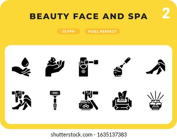 Beauty Face And Spa Glyph Icons Pack for UI. Pixel perfect thin line vector icon set for web design and website application.
