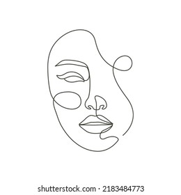 Beauty face woman cute girl one line art drawing continues line