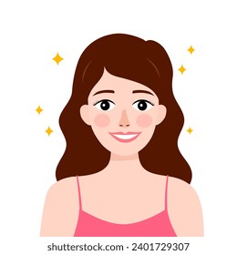 Beauty face woman in flat design on white background.