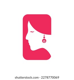 beauty face women female longest square earring modern minimal logo design vector