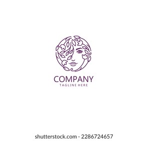 beauty face women floral line art logo
