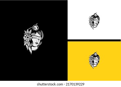 beauty face women and flwoers vector black and white