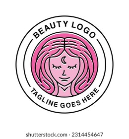 Beauty Face Women Logo Vector Graphic Design illustration for Cosmetic and Spa, Vintage style Badge Emblem Symbol and Icon