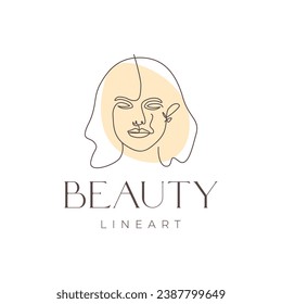 beauty face women long hair line art colorful abstract for wall frame decoration mascot logo design vector icon illustration