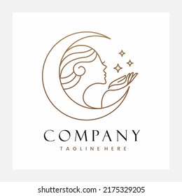 Beauty Face Women Wellness Hand and Star Aesthetic Logo Design