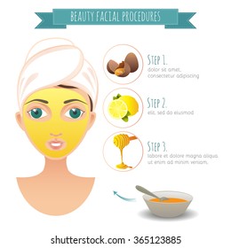 Beauty Facial Procedures. Homemade facial mask with egg, lemon, honey. For your design