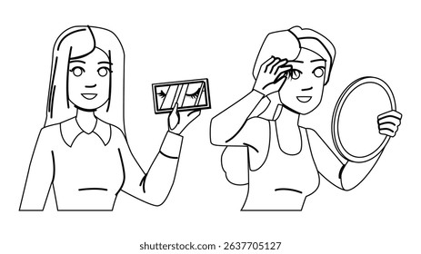 beauty false eyelashes vector. eyelash lash, fashion makeup, extension cosmetic beauty false eyelashes character. people black line pencil drawing illustration
