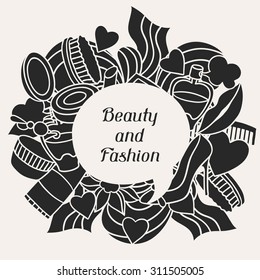 Beauty and fashion background design with cosmetic accessories.