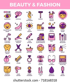 Beauty and fashion concept detailed line icons set in modern line icon style for ui, ux, website, web, app graphic design