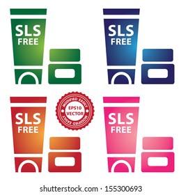 Beauty and Fashion Concept Present by Colorful SLS( Sodium Lauryl Sulfate ) Free Lotion and Cream Container With SLS Free Sign Isolated on White Background