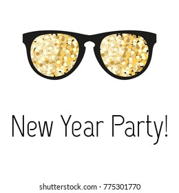 Beauty and fashion. Disco sunglasses with glitter stitches at a New Year party. Sunglasses. Christmas background template. New Year on the beach. Vector