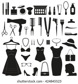 Beauty and Fashion icons collection for women. Vector