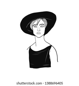 Beauty fashion lady graphic drawing. Hipster girl in trendy clothes. Hand drawn vector illustration 