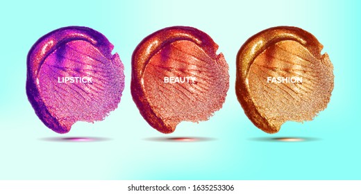 Beauty, fashion, lipstick. Lip gloss template, set of lip gloss smears for advertising and design. Vector illustration.