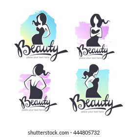  beauty and fashion logo and emblem collection
 with Beauty lettering and handdrawn background