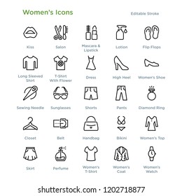 Women’s Beauty Fashion Outline Icons