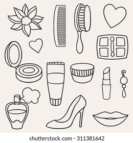 Beauty and fashion set of cosmetic accessories.
