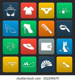 beauty, fashion, shopping  16 icons universal set for web and mobile flat