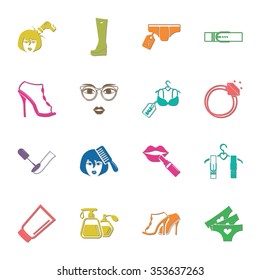 beauty, fashion, shopping  16 icons universal set for web and mobile flat
