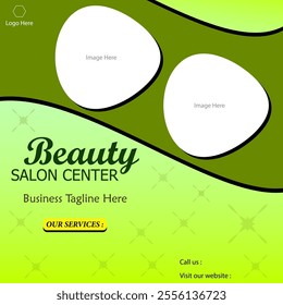 Beauty and fashion social media post template. Vector illustration. Web post green Background.