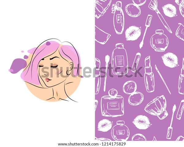 Beauty Female Face Logo Design Hair Stock Vektorgrafik Lizenzfrei 1214175829