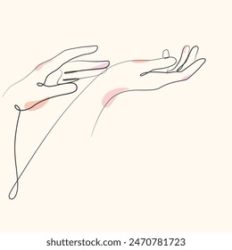 Beauty Female hand one line drawing. Beauty Female hand  holding single line illustration. Beauty Female hand minimalist line art