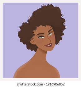 Beauty female portrait. Elegant African woman avatar. Vector illustration