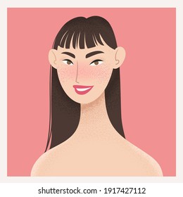 Beauty female portrait. Elegant Asian woman avatar. Vector illustration