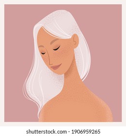 Beauty female portrait. Elegant woman with white hair avatar. Vector illustration