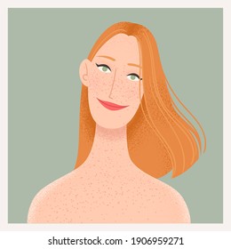 Beauty female portrait. Elegant woman with red hair avatar. Vector illustration