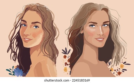 Retrato femenino de belleza. Ilustración vectorial de avatar femenino elegante