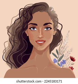 Beauty female portrait. Elegant woman avatar vector illustrationt