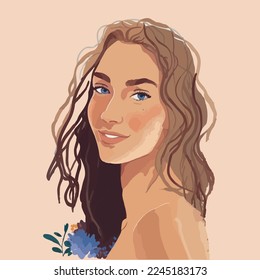 Beauty female portrait. Elegant woman avatar vector illustrationt