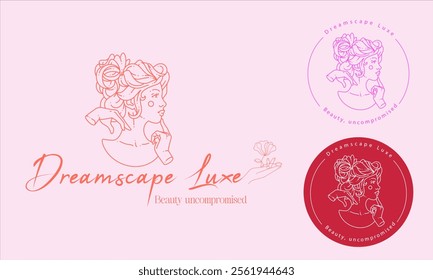 Beauty female portrait with floral décor logo emblem design template vector illustration in minimal line art style. Linear woman face silhouette for beauty salon