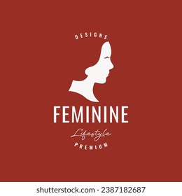 beauty female short hair portrait side isolated silhouette vintage hipster style flat simple logo design vector icon illustration