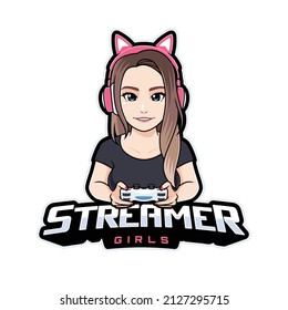 Beauty female streamer logo Gaming mascot vector illustration