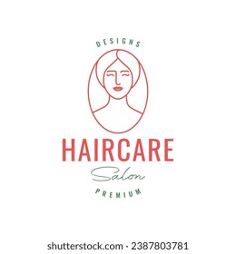 beauty female treatment hair salon line style simple mascot character cartoon logo design vector icon illustration
