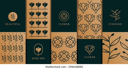 Beauty feminine packaging logo design vector with pattern. Suit to be used for icon, brand, identity, spa, yoga, decoration, and business company