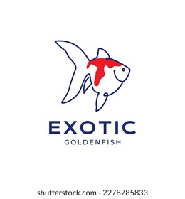 beauty fish aquarium exotic golden fish fat line art abstract logo design vector