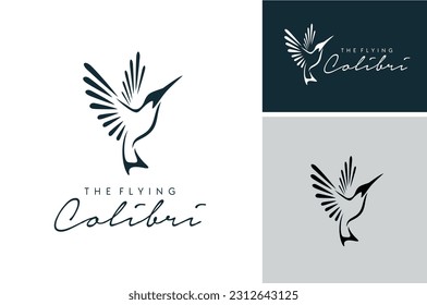 Beauty Flapping Flying Hummingbird Colibri Bird Silhouette for Nature Wildlife logo design